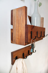 Key Holder for Wall with Basket Shelf & Coat Hooks | Cubby, Mail Organizer for Entryway