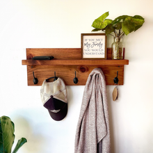 Wood Coat Hook Rack, Entryway Key Hook Shelf | Rustic | Modern | Farmhouse