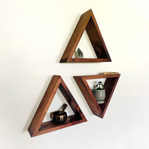 Triangle Shelves Wall Decor, Single or Set | Geometric Wood Shelf | Floating