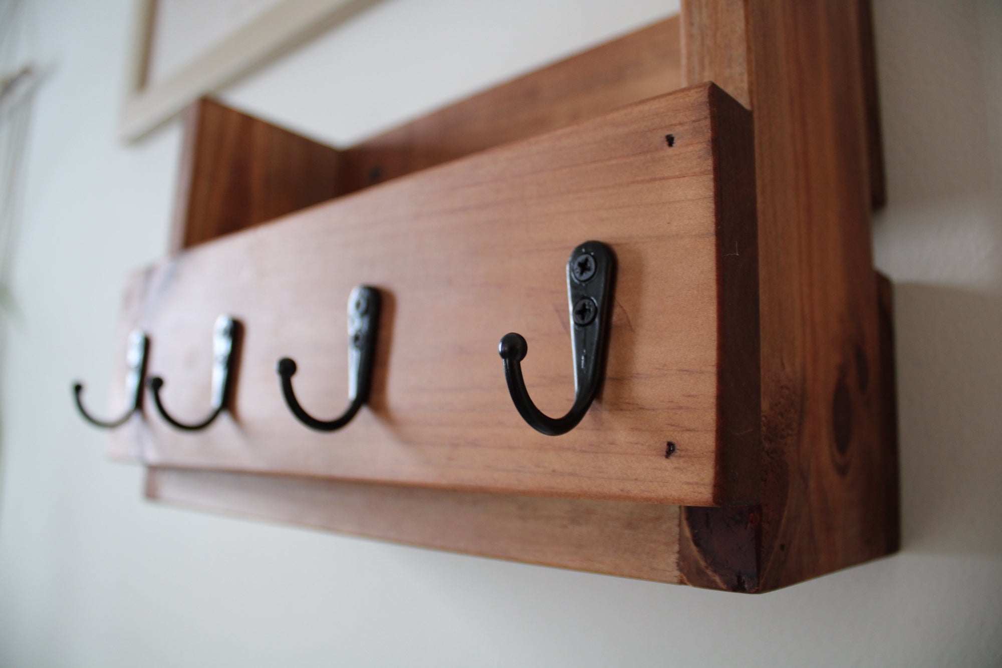 Wood Entryway Coat Rack Organizer, Wall Mounted Mail and Key