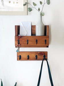Key Holder for Wall with Basket Shelf Coat Hooks Cubby, Mail Organizer for Entryway