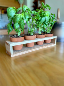 herb garden planter indoor Herb Garden Planter Set with Wood Holder & 4 Pots, Indoor Outdoor Herb – Blue Sage