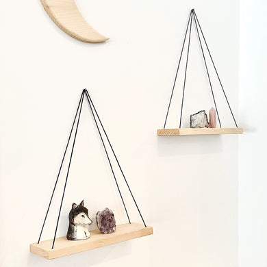 Hanging Swing Shelf, Wood with Black Cord Triangle Design