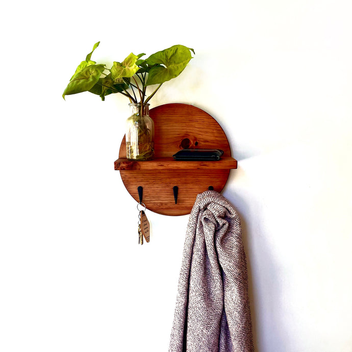 Circle Key Holder Wall Shelf, Minimalist Entryway Hook Organizer