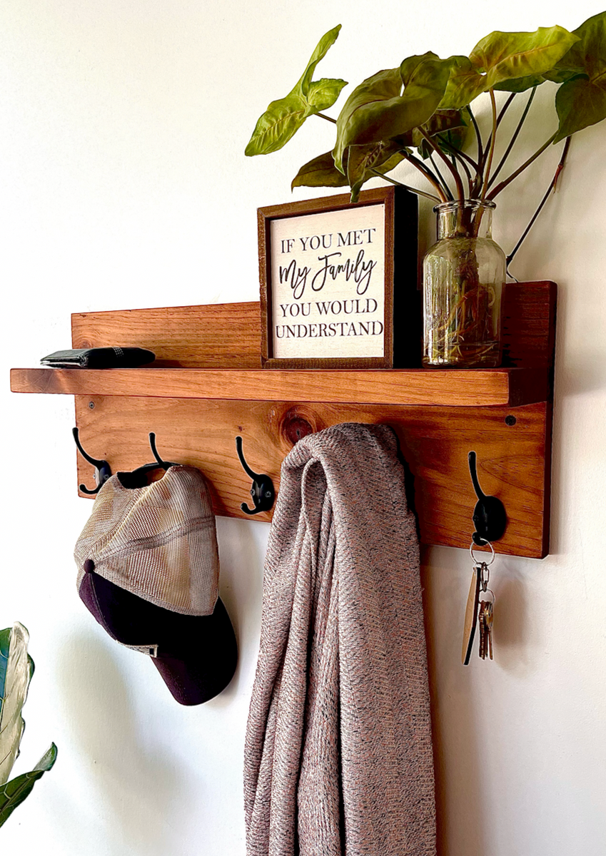 Wood Coat Hook Rack, Entryway Key Hook Shelf | Rustic | Modern | Farmh ...