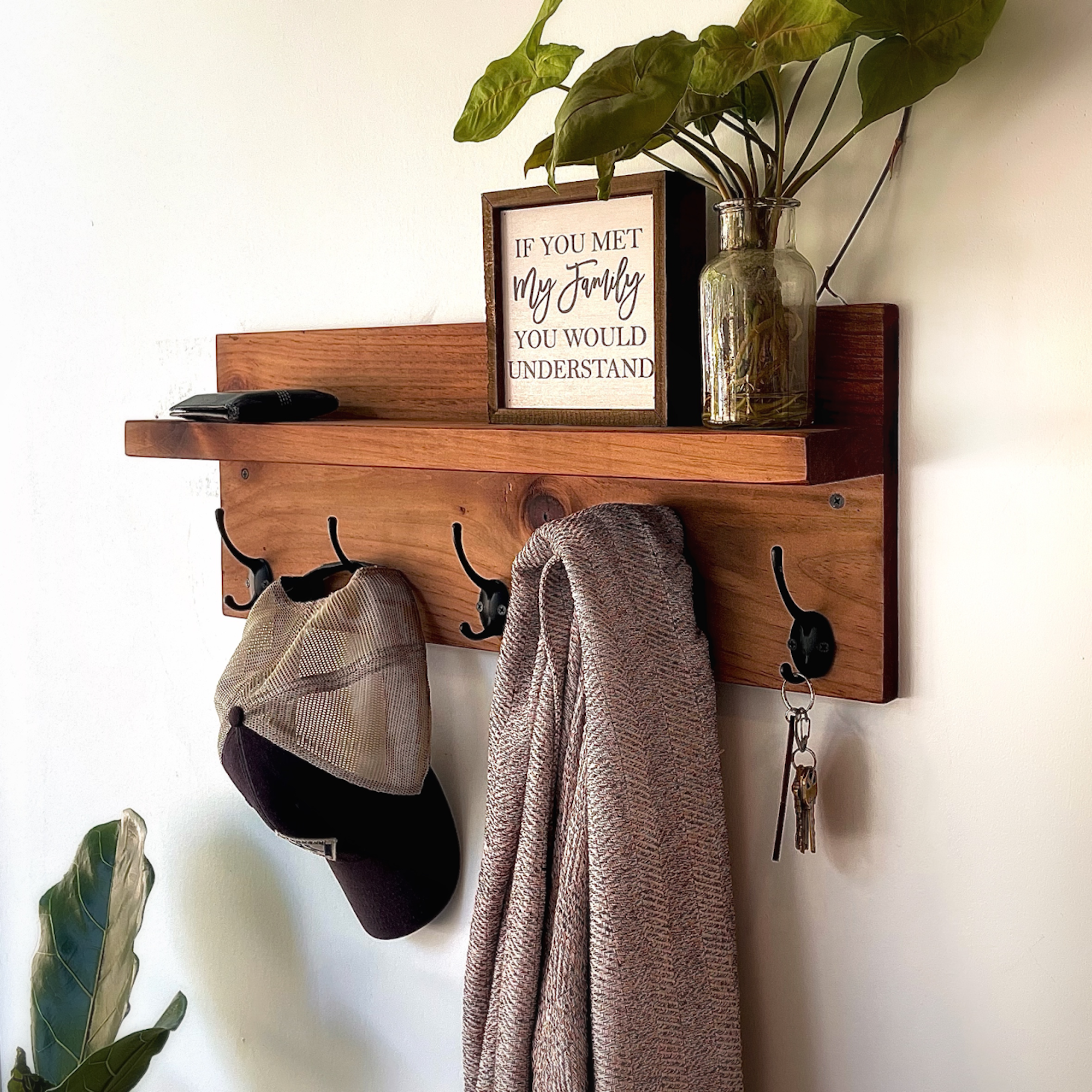 Wood Coat Hook Rack, Entryway Key Hook Shelf, Rustic