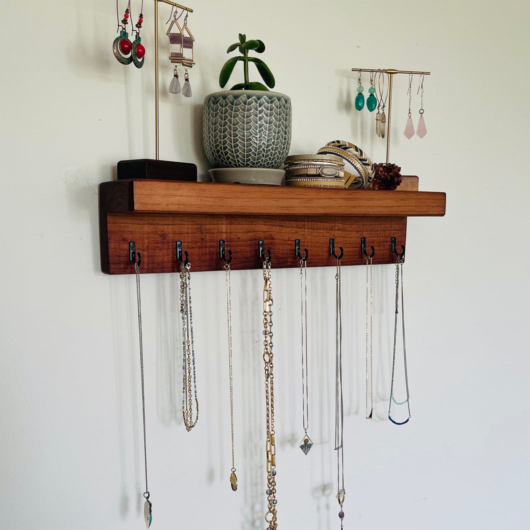 Mid Century Minimalist Walnut & Oak Hanging Jewelry Organizer Bracelet,  Necklace, Earrings, Metal Hooks, Wall Mount, Solid Wood, Display - Etsy