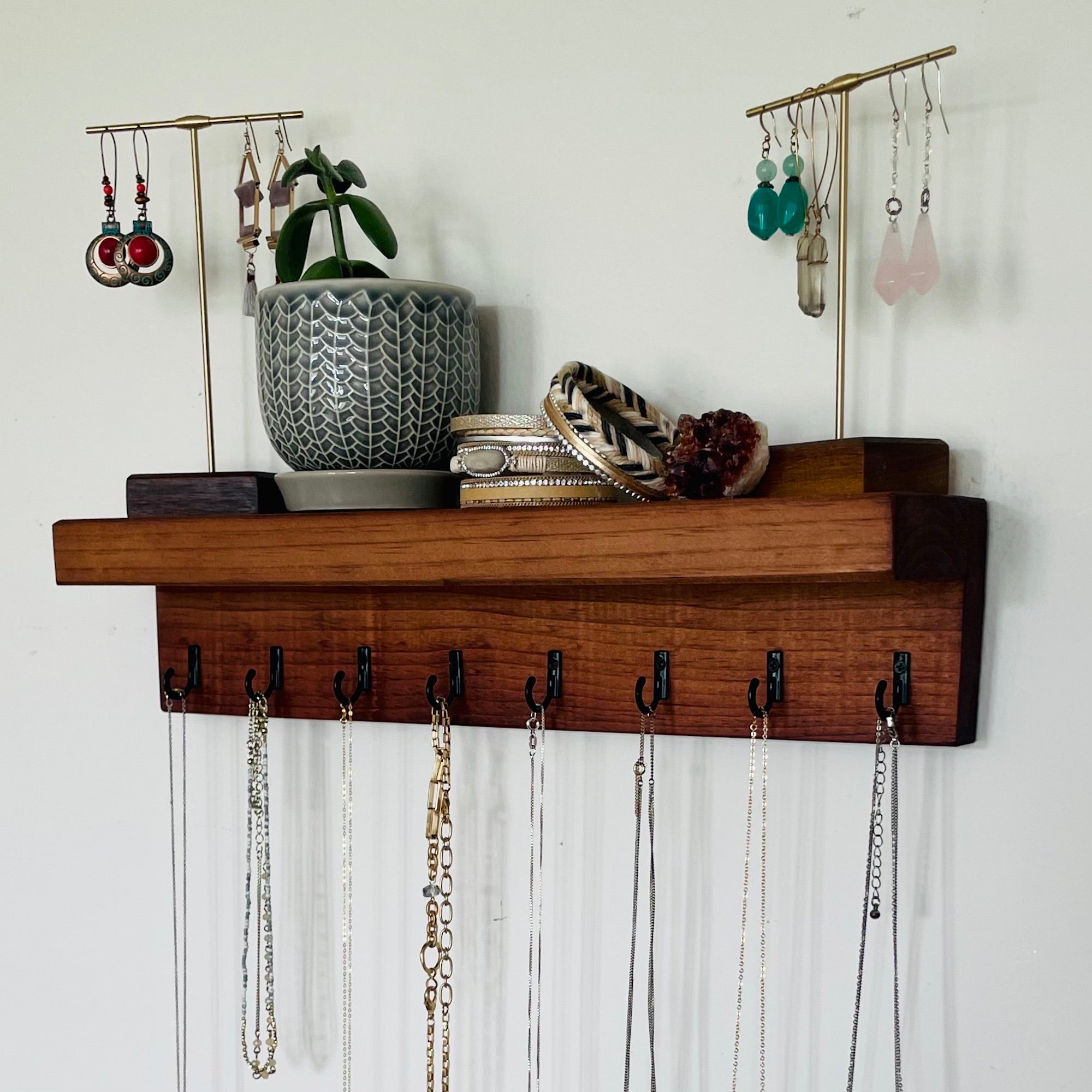 Necklaces and Bracelets Holders Wall Mounted Black Metal Jewelry Display  Hanging Shelf with 30 Hooks Necklace Hanger Wall Shelf with Jewelry Hooks