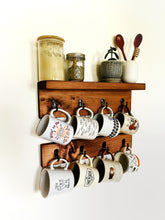 Coffee Mug Holder with Shelf, 8 cup | Wall Mounted Mug Display with Hooks, 2 Piece