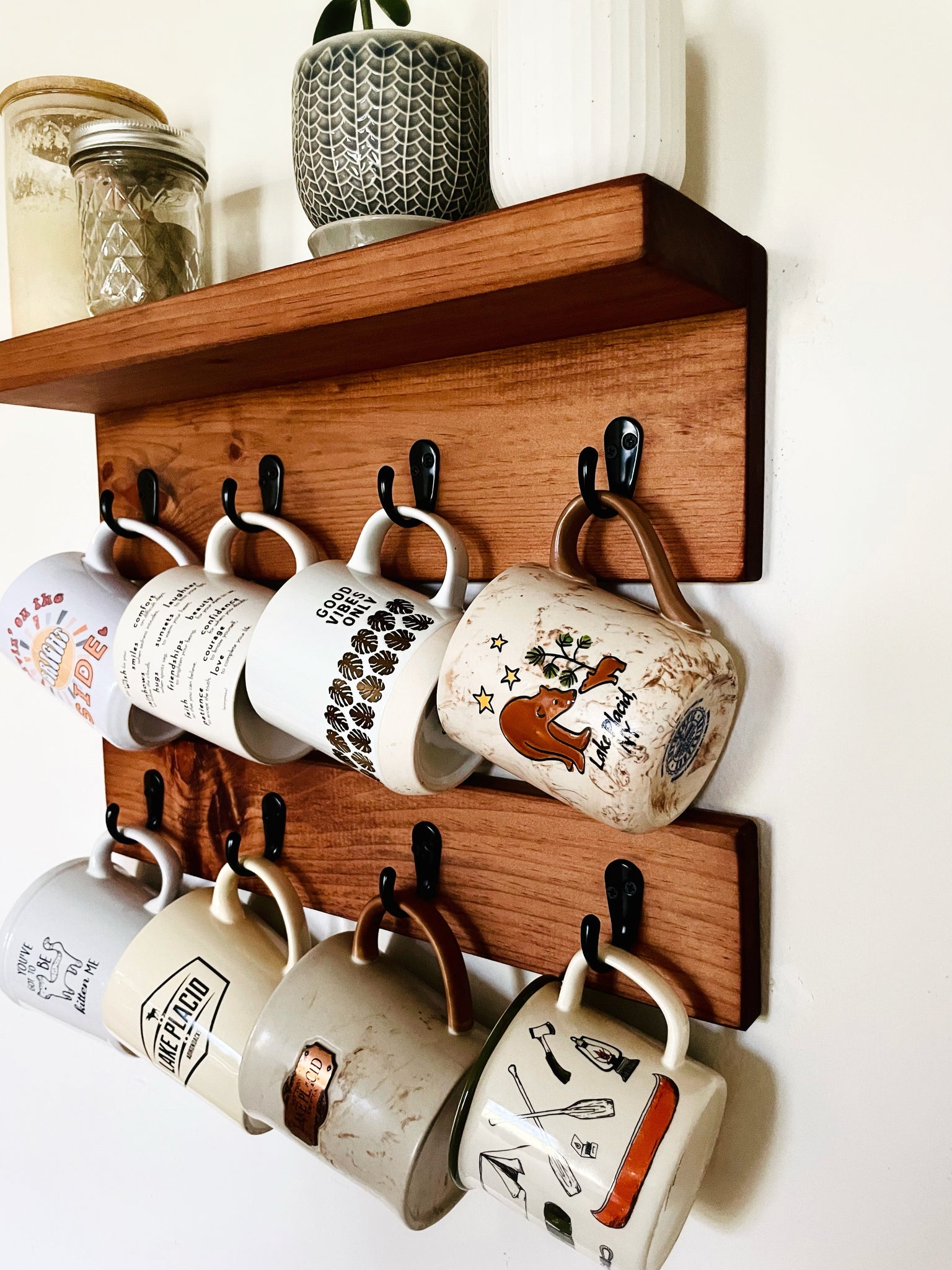 Coffee Mug Holder with Shelf, 4 cup  Wall Mounted Mug Shelf with Hook –  Blue Sage