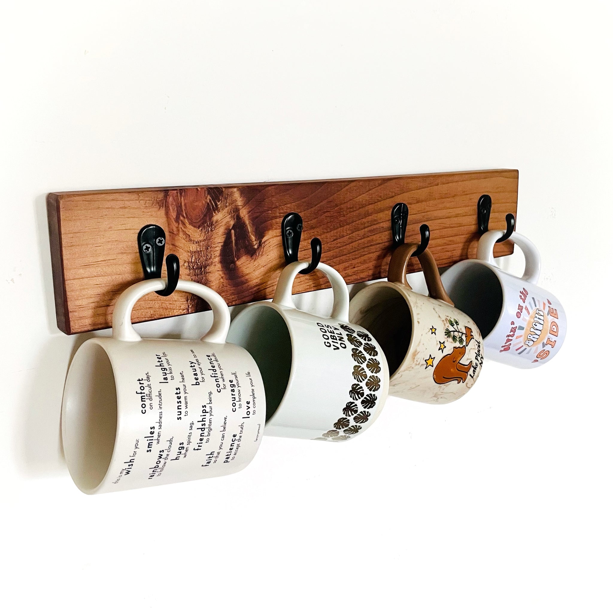 Coffee Mug Holder Rustic Mug Rack Wall Mount Hooks Cup Display