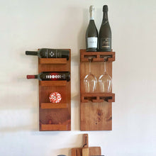 Wall Mounted Wine Rack & Glass Holder | Rustic Wood, Tiered Shelf Wine Display