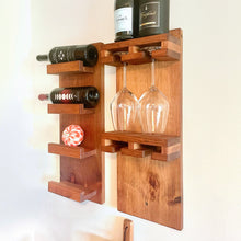Wall Mounted Wine Rack & Glass Holder | Rustic Wood, Tiered Shelf Wine Display