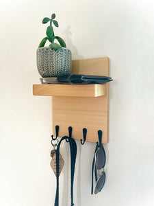 Slim Minimalist Key Holder Wall Shelf, Entryway Hook Organizer