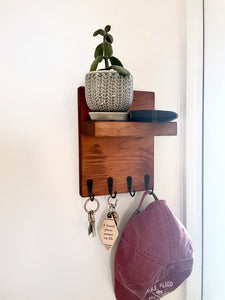 Slim Minimalist Key Holder Wall Shelf, Entryway Hook Organizer