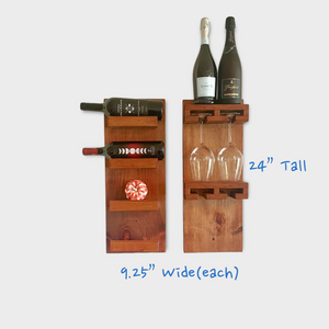 Wall Mounted Wine Rack & Glass Holder  Rustic Wood, Tiered Shelf Wine –  Blue Sage