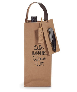 'Life happens...' Wine Gift Bag with Opener
