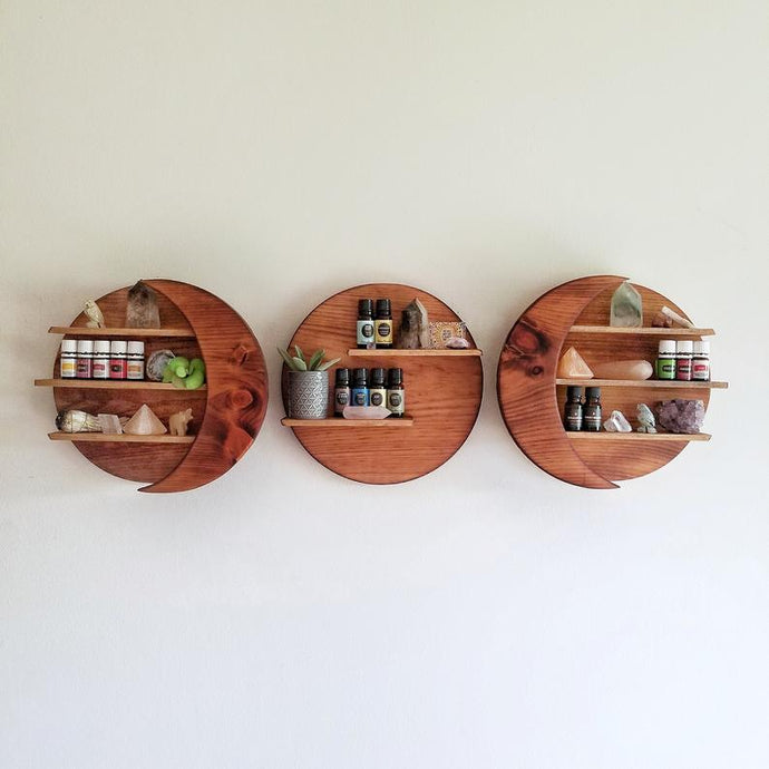 Triple Moon Goddess Shelf Set, Moon Shelf, Wall Décor, Crystal, Essential Oils Shelf