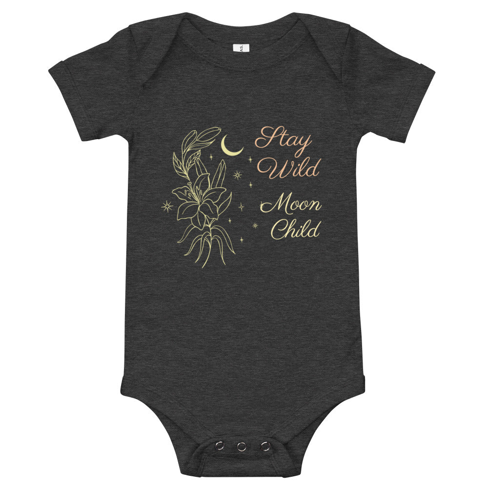 Stay Wild Moon Child Floral Celestial Moon Baby Onesie